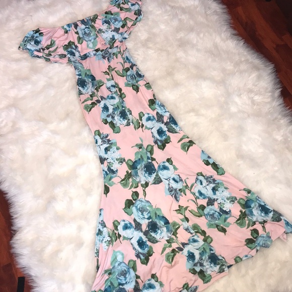 Long pink & blue floral dress - Picture 6 of 7